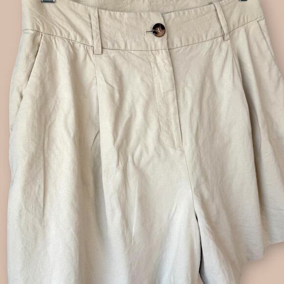 Alex Marie Linen Blend Pleated High Rise Wide Leg Bermuda Shorts Size 12 Neutral - Picture 4 of 11